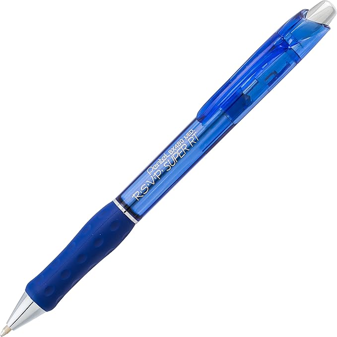 Pentel RSVP Super RT Ballpoint Pen, (1.0mm) Medium Line, Blue Ink, 2-Pk - BX480BP2C