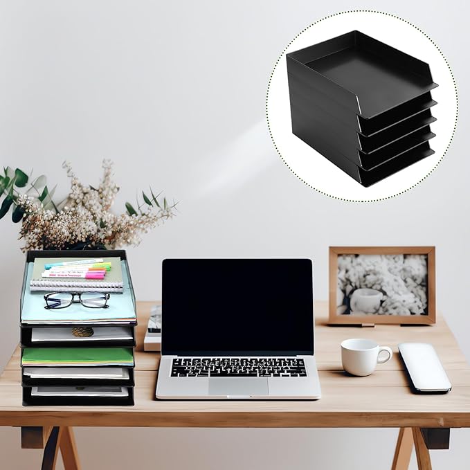Wenqik 20 Pcs Stackable Paper Trays Rectangular Plastic Desk Tray Holder Desktop Document File Paper Organizer Plastic Storage Letter Tray for Office Classroom, Black