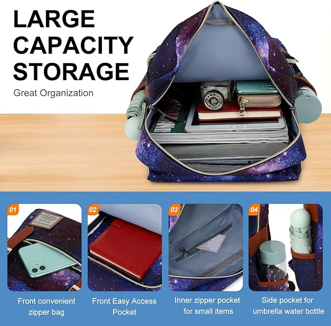 Vintage Travel Laptop Backpack with USB Charging Port, Business Outdoor Sports Bag for Men Women..(Starry Sky)