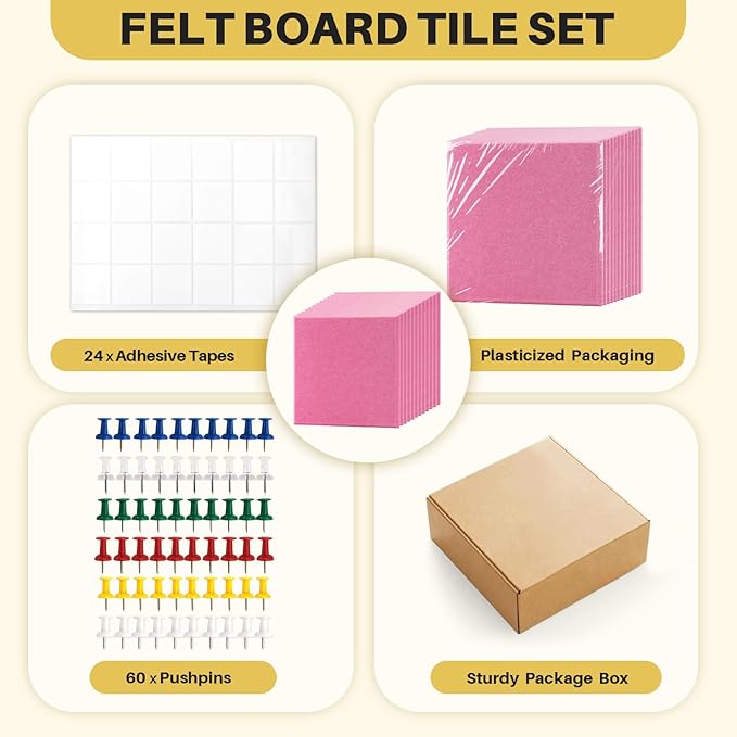 DOLLAR BOSS Large Cork Board for Wall 48" x 36" x 0.5" Bulletin Board 12 Packs Black Cork Board Tiles Self Adhesive Felt Wall Tiles with Pushpins, Corkboard for Office Pin Board Tack Board, Pink