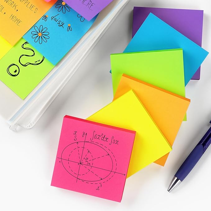 Pop Up Sticky Notes 3x3 inch Bright Colors Self-Stick Pads 12 Pads/Pack 100 Sheets/Pad Total 1200 Sheets