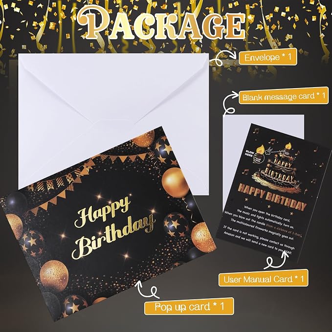 Musical Birthday Card, 3D Pop Up Card with Music and Light, Firework Greeting Card with Interactive Blowable Candle, Birthday Gift for Her Him Mom Grandma Wife Husband