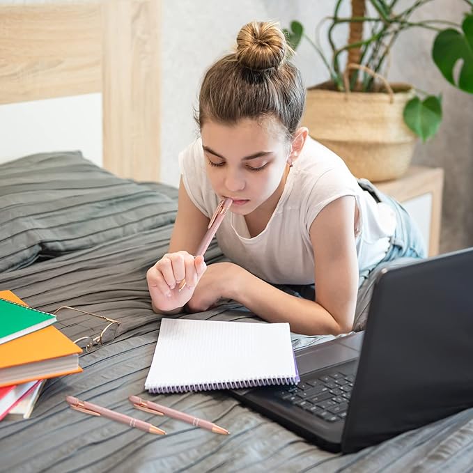 Zonon 12 Pieces Inspirational Pens Bulk Easter Basket Stuffers Motivational Quotes Ballpoint Pens with Stylus Tip Inspirational Gifts for School Office Teachers(Rose Gold,Boss Lady)