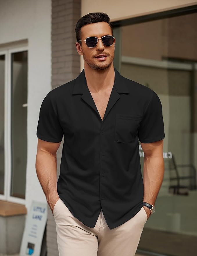 COOFANDY Men's Casual Cuban Guayabera Shirt Short Sleeve Button Down Shirts Summer Beach Shirts Vocation Vintage Shirts