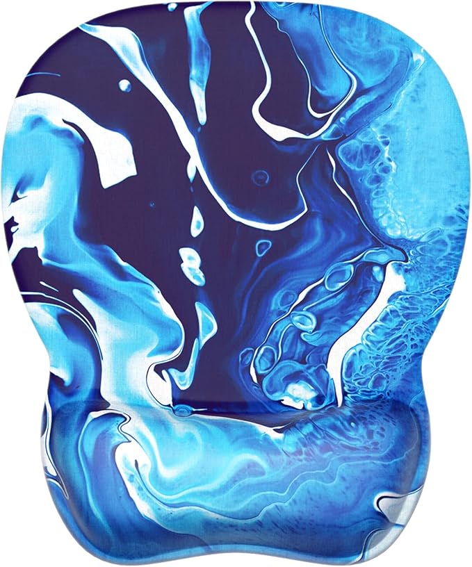 MROCO Ergonomic Mouse Pad with Gel Wrist Rest, Comfortable Mousepad with Smooth Wrist Support Surface and Non-Slip PU Base for Pain Relief, Computer, Laptop, Office & Home, 9.4 x 8.1 in, Blue Waves