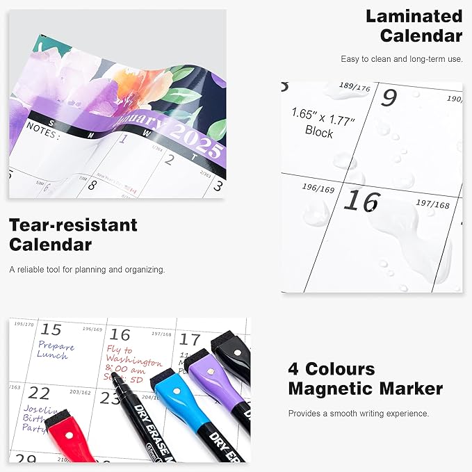 Ospelelf Dry Erase Wall Calendar 2025-2026 Large Laminated Calendar 32'' x 48'' Yearly Office Horizontal 24 Month Calendar, Use July 2025 - June 2026 (Floral)