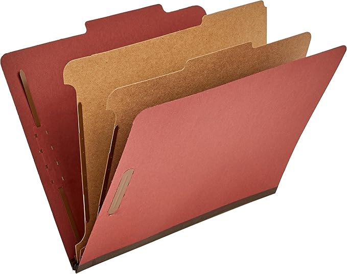 Amazon Basics Pressboard Classification File Folder with Fasteners, 2 Dividers, 2-Inch Expansion, Pack of 10, 12.17 x 10.67 inch (Letter), Red