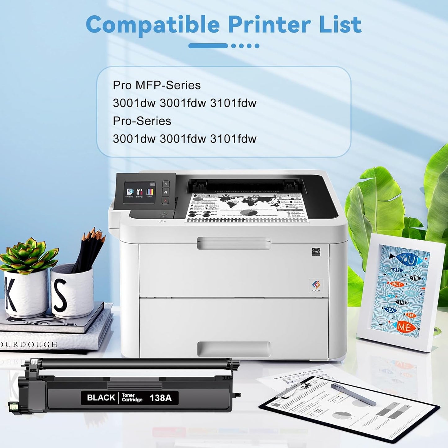 138A Toner Cartridge 2 Black with Chip Compatible for HP 138A W1380A Work with HP Laserjet Pro 3001dw 3001fdw 3001, MFP 3101fdw 3101 High Yeild Printer Toner Cartridge