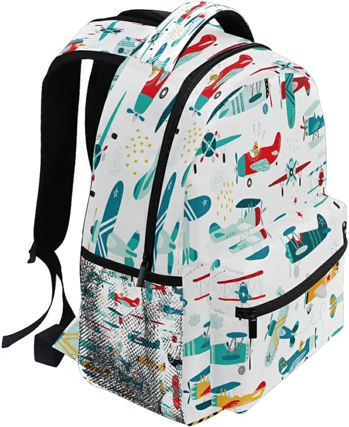 AUUXVA Colorful Helicopter Airplane School Backpack for Girls Boys Kids Laptop Backpack Travel Camping Daypack