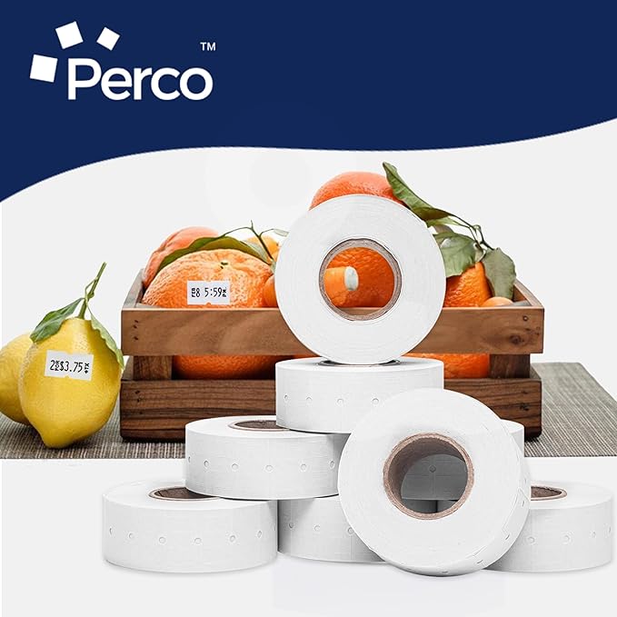 Perco 1 Line White Labels - 8 Rolls, 1 Sleeve, 8,000 Blank Price and Date Gun Labels for Perco 1 Line Price and Date Guns - Made in USA
