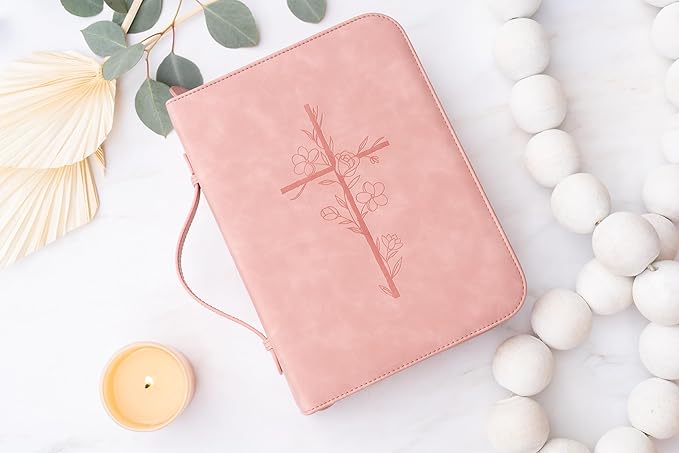 Pink Bible Cover Case for Women - PU Leather Bible Covers for Women – Pink Bible Case for Girls - Minimalist Design Debossed Bible Case, Large Bible Covers for Women – Bible Accessories (Pink)