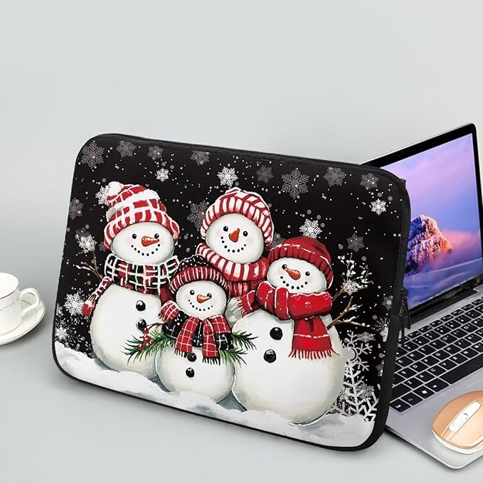 Snowman Family Laptop Sleeve for Women Men Laptop Protector with Multiple Uses Computer Carrying Case 10 inch Christmas Tablet Bag Lap Top Case Xmas Laptop Protector