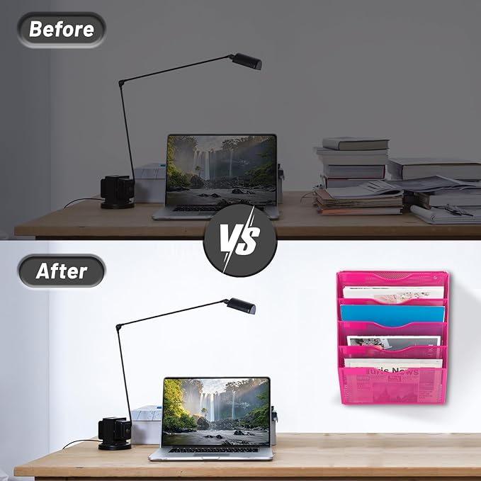 EASEPRES 5 Pocket Mesh Hanging Wall File Organizer, Wall Mounted Mail Paper Document Folder Holder, Clipboard Storage Organization Magazine Rack with Nametag Label for Office Home School, Rose Red