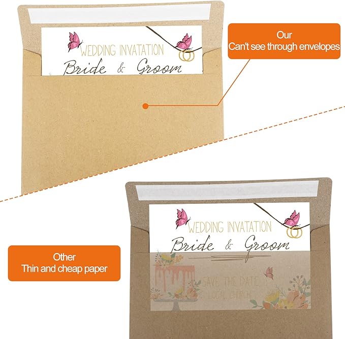 50 Pack Kraft Envelopes,A7 Invitation Envelopes,Wedding, Baby Shower,Brown Kraft Envelopes for Personalize Gift Cards, Birthday Party,5x7 Envelopes for Invitations