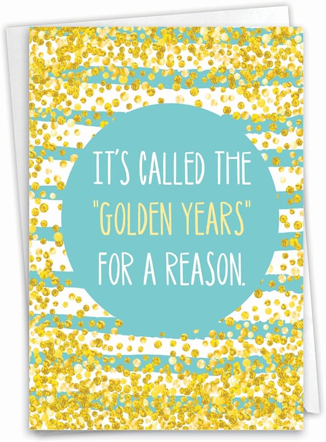 NobleWorks - Funny Happy Birthday Note Card with Envelope (4.63 x 6.75 Inch) - Bday Greeting Card for Women and Men - Congrats Bday Celebration Notecard - Golden Spelling C9570BDG