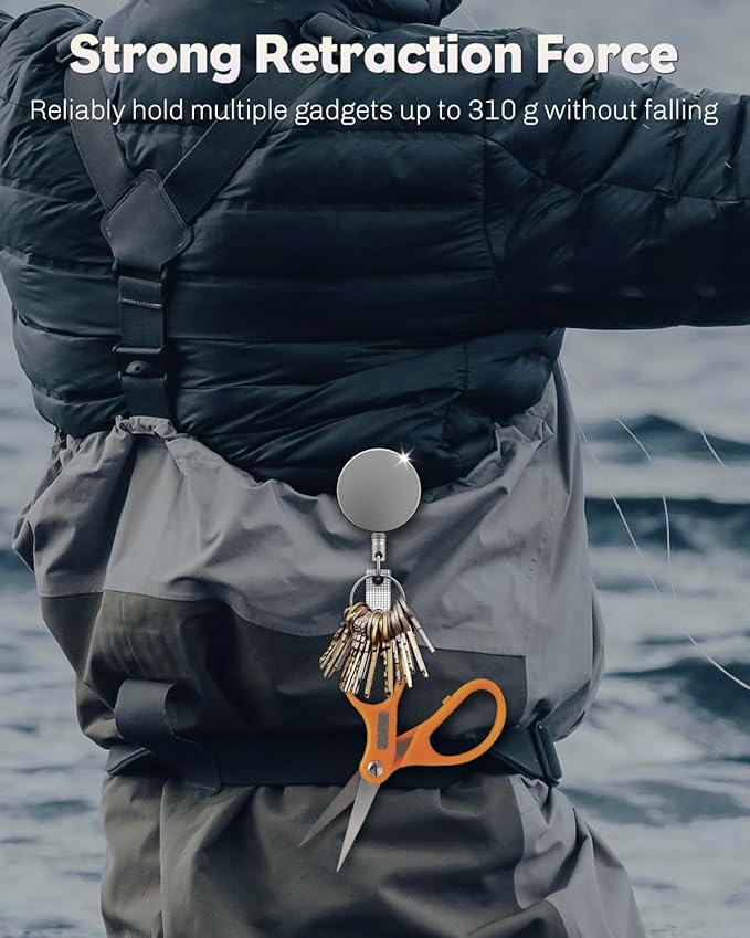 Uniclife 5 Pack Metal Retractable Keychain Heavy Duty Retractable Badge Reel for Badge Holder All Metal Casing with Stainless Steel Spring Coil 27.5 Inch Nylon Rope Belt Clip and Key Ring