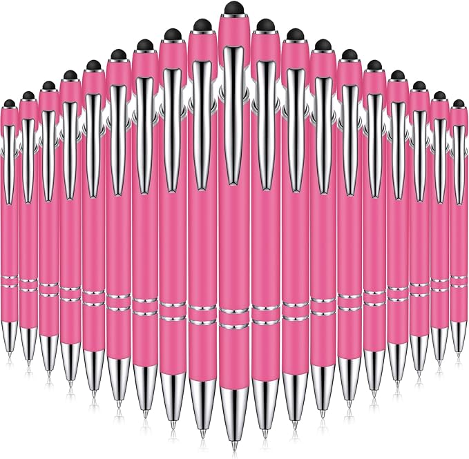 Zonon 38 Pieces Rubberized Ballpoint Pen with Stylus Tip Stylish Metal Pen Capactive Styli with Soft Rubberized Grip, Black Ink for Most Devices(Hot Pink)
