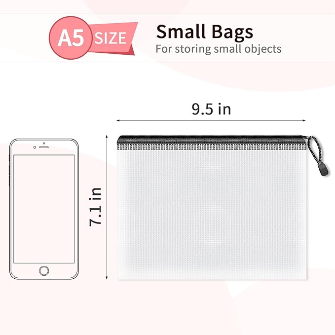 Umriox Small Zipper Pouch, 9.5x7.1 in (Black, 12 Packs), Zipper Bags with Zipper for Office Supplies Travel Accessories