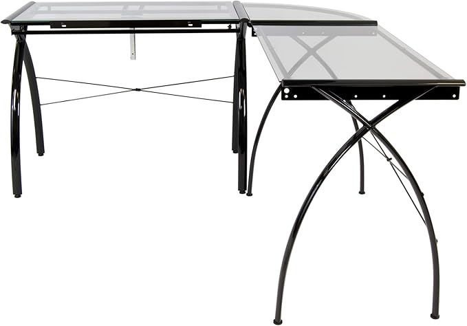 SD STUDIO DESIGNS Futura LS WorkCenter with Tilt Top Adjustable Drafting Table Craft Table Drawing Desk Hobby Table Writing Desk Studio Desk, Black / Clear Glass.