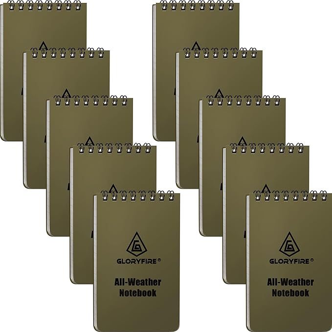 GLORYFIRE Waterproof Notebook Tactical All-Weather Spiral Memo Paper Notepad with Waterproof Grid Paper for Outdoor Activities Recording 3"x5" (10pcs)
