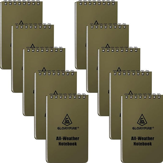 GLORYFIRE Waterproof Notebook Tactical All-Weather Spiral Memo Paper Notepad with Waterproof Grid Paper for Outdoor Activities Recording 3"x5" (10pcs)
