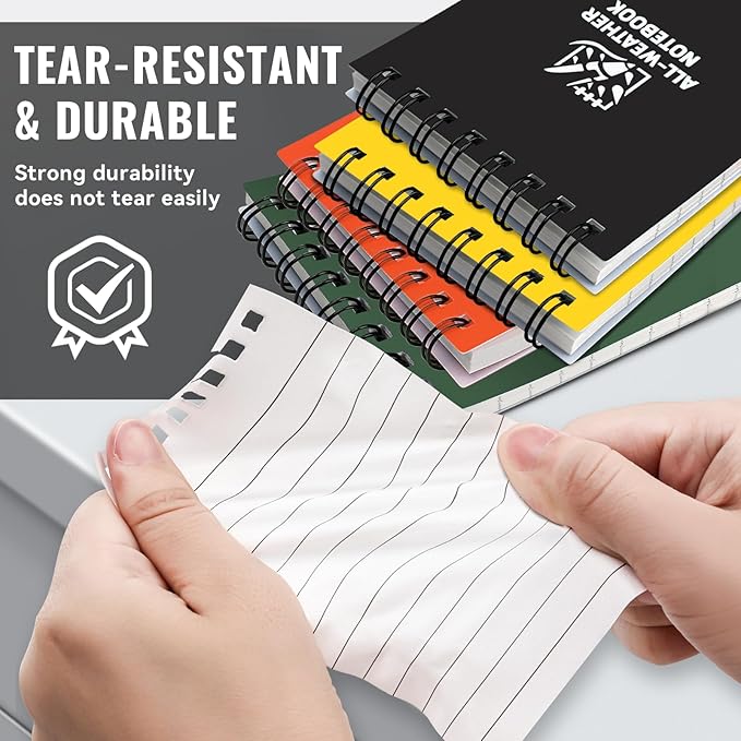 POPYOLA 4 Pack Waterproof Pocket Notebook, 3 x 5 Pocket Notepad, All Weather Small Mini Spiral Notepad with 100 Lined Pages for Outdoor Office School