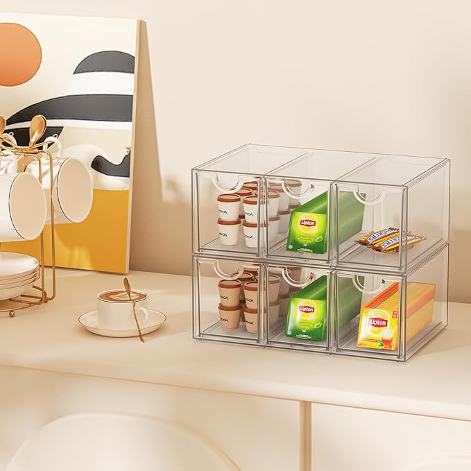 Acrylic Makeup Organizer with 6 Drawers, Bathroom Counter Organizer, Acrylic Organizers, Desk Organizer, Office Supplies, Storage Drawers for Cosmetic, Pencil, Coffee, etc