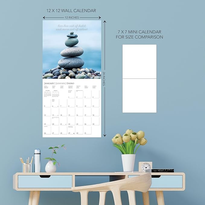 Graphique 2025 Serenity Wall Calendar | 12” x 12” | Thick Paper | Home & Office Organizer | Large Monthly Grid | 3 Languages & Marked Holidays | 4 Month Preview Page for 2026