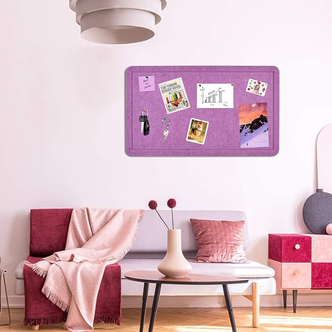 Vuzvuv Violet Purple 28"x16" Large Cork Board with 50 Push Pins & Sticky Notes, Self-Adhesive Bulletin Board No Damage for Wall, Felt Pin Board for Paste Notes, Photos, Schedules Offices Home