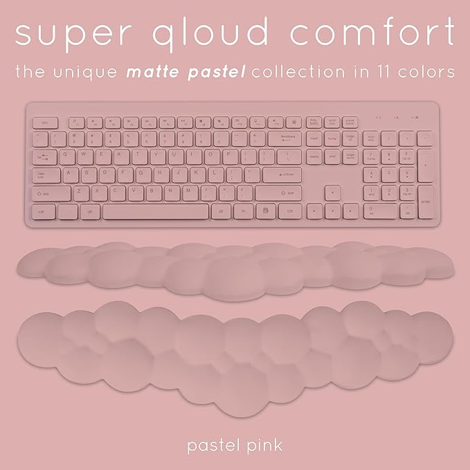 Qloud Cloud Wrist Rest Keyboard Wrist Rest for Computer Keyboard Pad, Cloud Keyboard Wrist Rest, Wrist Pad for Keyboard, Memory Foam, Non Slip Base, Comes with Mouse Pad - Pastel Pink