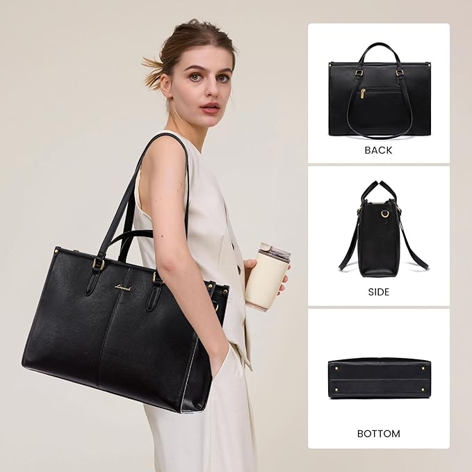 LOVEVOOK Laptop Bag for Women,17.3 inch Work Bags with Clutch, Vintage Leather Laptop Tote Bag,Computer Bag Laptop Purse, Briefcase Tote Bag Shoulder Bag Handbag for Business Office Teacher