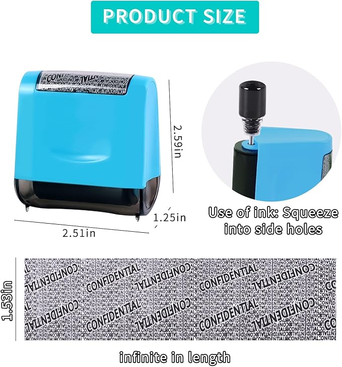 Identity Theft Protection Roller Stamp - Wide Confidential Roller Stamp with 3 Pack Refill Inks for Anti Theft Protection, Confidential Privacy Security, Address Blocker (Blue)