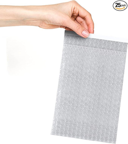 Clear Bubble Out Bags, 4 x 7.5 Inches. 25 Pack Self Seal Bubble Pouches. Polyethylene Clear Bubble Bags for Packing. Waterproof Clear Bubble Out Pouches for Fragile Things
