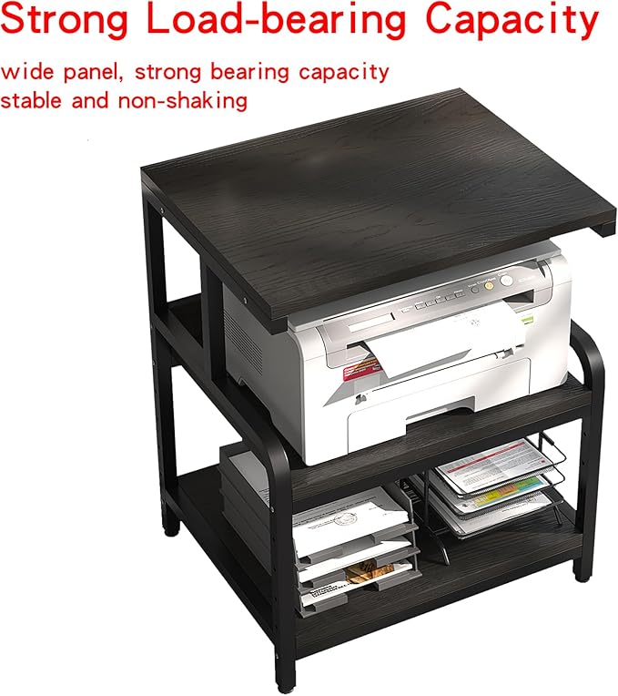 3-Tier Printer Stand with Wheels Retro Brown Printer Desk Removable and Fixed Printer Stand Rolling Cart Rack for Fax Machine, Scanner Office and Home Storage Rack
