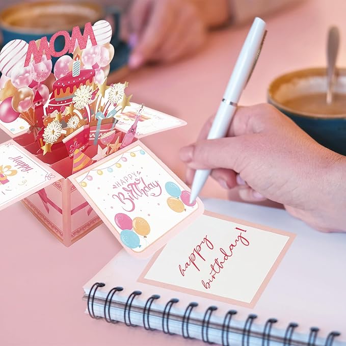 Asmallgf Happy Mom Birthday Popup Card from Daughter Son, Personalized Birthday Gifts for Mom, Bday Decorations for Step Mother