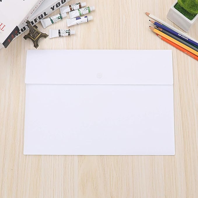 VANRA Poly File Folder Pockets File Jacket Plastic Envelope Flat Document Letter Organizer with Snap Button Closure A4 Letter Size (Pack of 5, White)