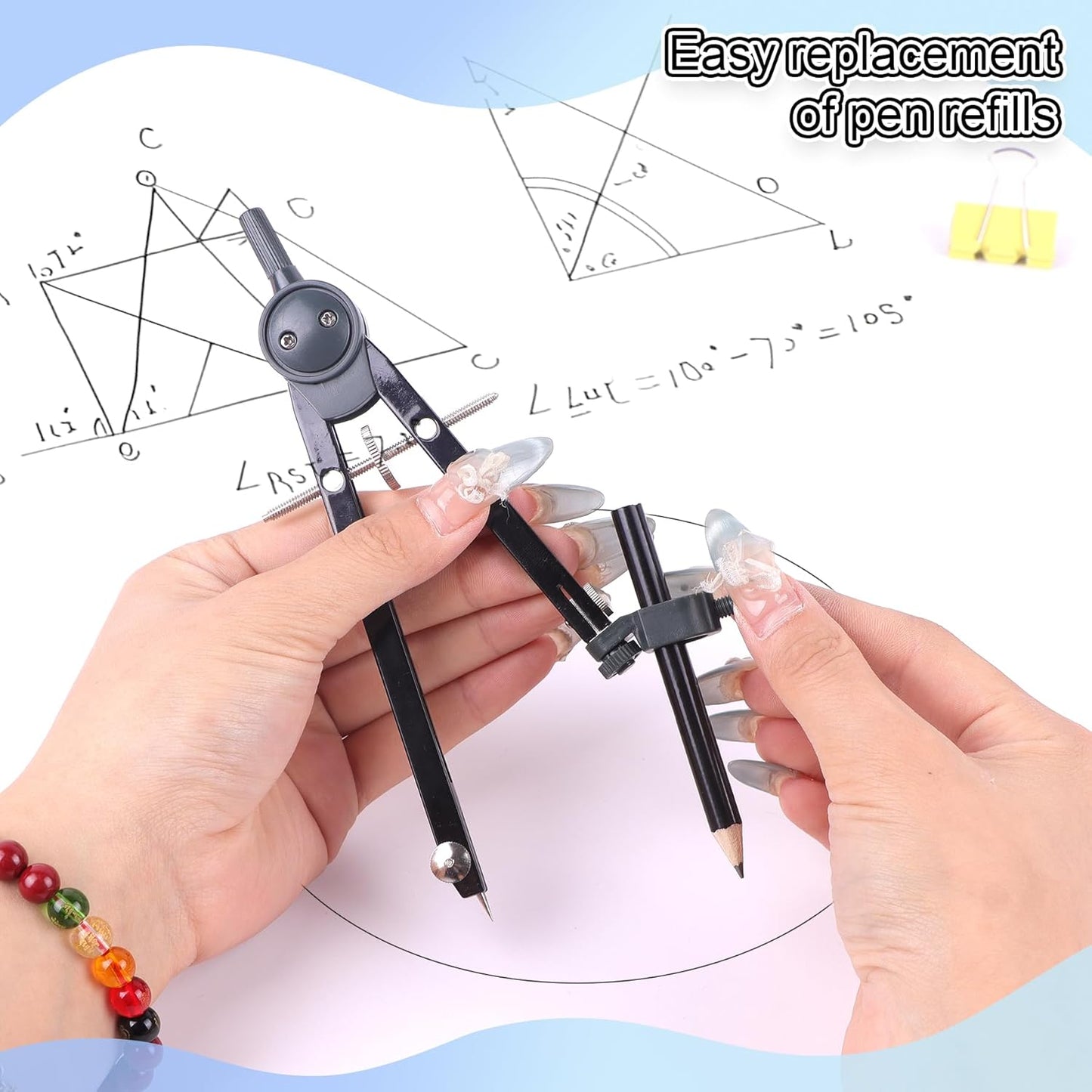 Professional Compass for Geometry Set, Metal Compass with Wheel and Lock for Geometry, Drawing Compass Tool, Circle Drafting Tool, and 6 Inch Math Protractors 180 Degree (Black)