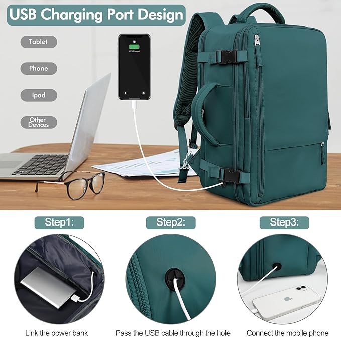 Backpack for Traveling Women Men, Flight-approved Carry-on Travel Backpack Bag, Personal Item Backpack Luggage on Airplanes, Travel Essentials, Peacock Blue