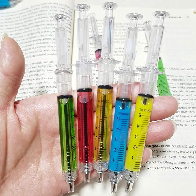 MultiColor Macaron Syringe Pens Writes In Black Ink, Party Favors Nurse Pens Imaginary Doctor Play Return Gift Office Supplies (12Color, 24Pieces)