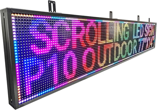 P10 Outdoor Scrolling Led Signs Programmable, Digital Electronic display screen Marquee Message Board custom word for Business Store Restaurant Window Advertising, Full Color High Brightness Wifi Control, 77''x14''