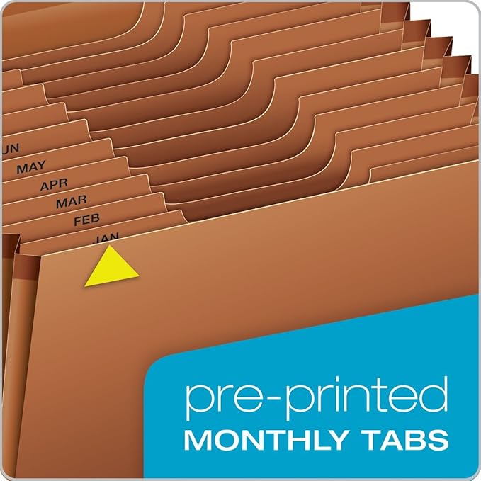 Globe Weis /Pendaflex Heavy Duty Expanding File with Flap, 12 Monthly Pockets, 1/3 Cut Tabs, Brown, Letter Size (R117MLHD)