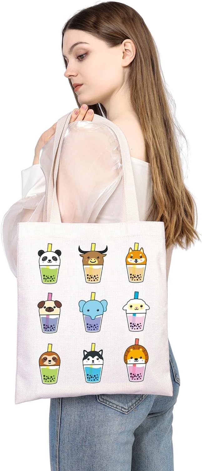 WSNANG Drinks Bubble Tea Gift In My Tea Era Canvas Tote Bag Bubble Tea Shoulder Bag Cute Milk Tea Shopping bag