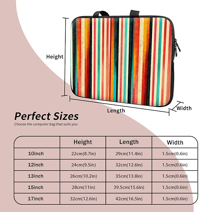 Universal Laptop Sleeve Tablet Case 12 inch, Colorful Vertical Stripes Slim Carrying Case Durable Handbag Travel Laptop Bag for Surface Pro 9 8 7/Laptop Go 2 3, MacBook Air 11/12