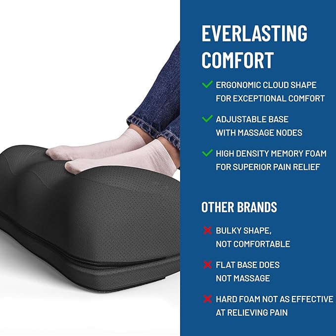 Everlasting Comfort Foot Rest for Under Desk at Work with Massage Nodes - Memory Foam Office Foot Stool & Under Desk Footrest Leg Elevation Pillow for Gaming & Home Office, Supports Posture
