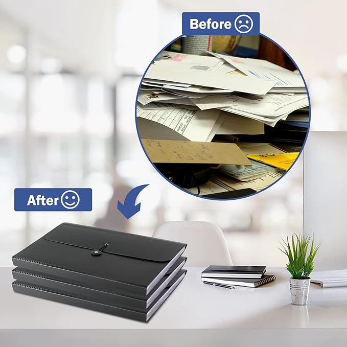 7 Pocket Expanding File Folder with Tab Inserts, Accordian File Organizer Document Receipt Organizer, Accordion Folder File Keeper A4 Letter Size, for School Home Office, Black