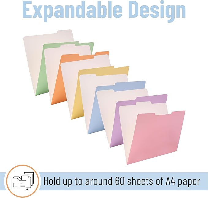 Mr. Pen- File Folders, 18 Pack, Pastel Colors, 1/3-Cut Tab, File Folders Letter Size, Colored File Folders, Office File Folder, Colored Folders, Office Supplies File Folders, File Folders with Tabs