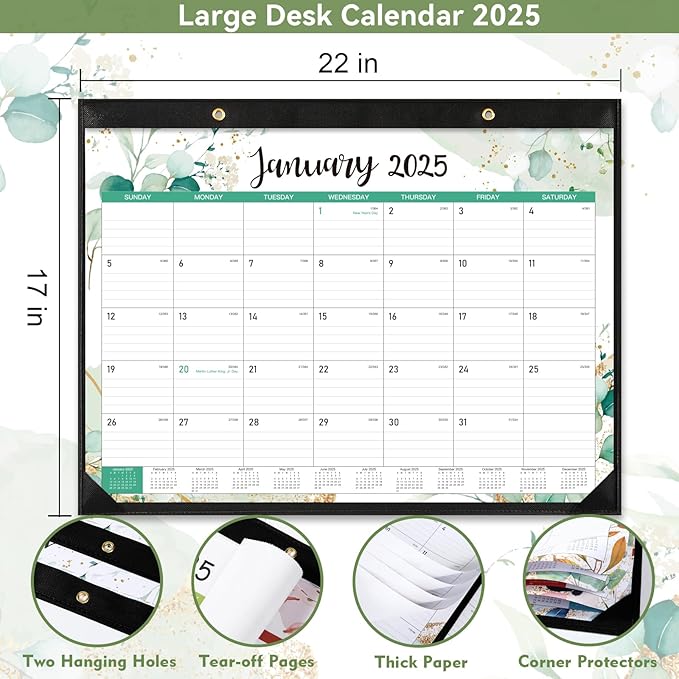 Desk Calendar 2025-2025 Desk Calendar Large 22'' x 17'', from January 2025 to December 2025, 12 Monthly Desk/Wall Calendar, Large Space for Writing with Protect Corner