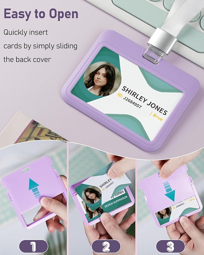 Uniclife 3 Pack Sliding ID Badge Holder Light Purple Horizontal Hard Plastic Case with Clear Window Card Protector Pouch for Office School ID Credit Cards Proximity Key Cards Driver’s Licenses