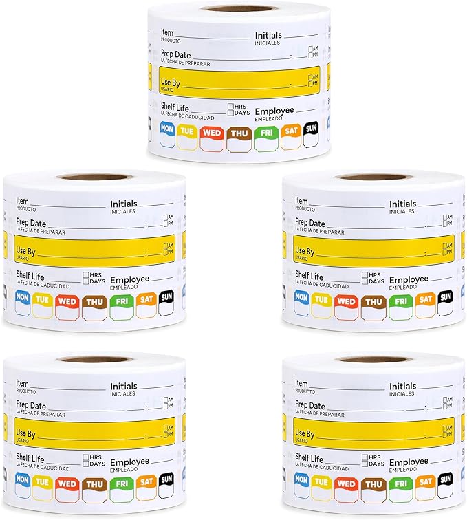 Restaurant Quality Shelf Life Food Rotation Labels, 2” x 3” Self-Adhesive Removable Freezer Food Labels Stickers, Perfect for Reusable Containers, Easy to Remove, Food Safety Date Sticker (5 PCS)