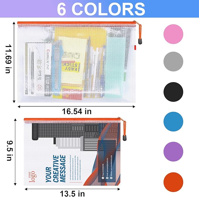 Mesh Zipper Pouch Bags,Zipper Bags for Organizing,12 Pcs(A3,A4 Size) Puzzle Bags for Travel Storage and Office School Supplies.